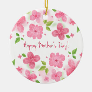 Cerâmica Dia de as mães Feliz Floral Elegante   Ornamento