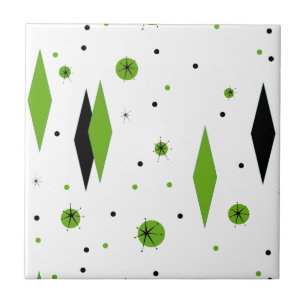 Cerâmica Diamantes verdes retros & azulejo de Starbursts
