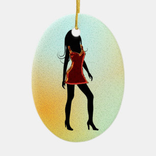 Cerâmica Diva de Moda em Ornamento Oval Personalizado de Dr