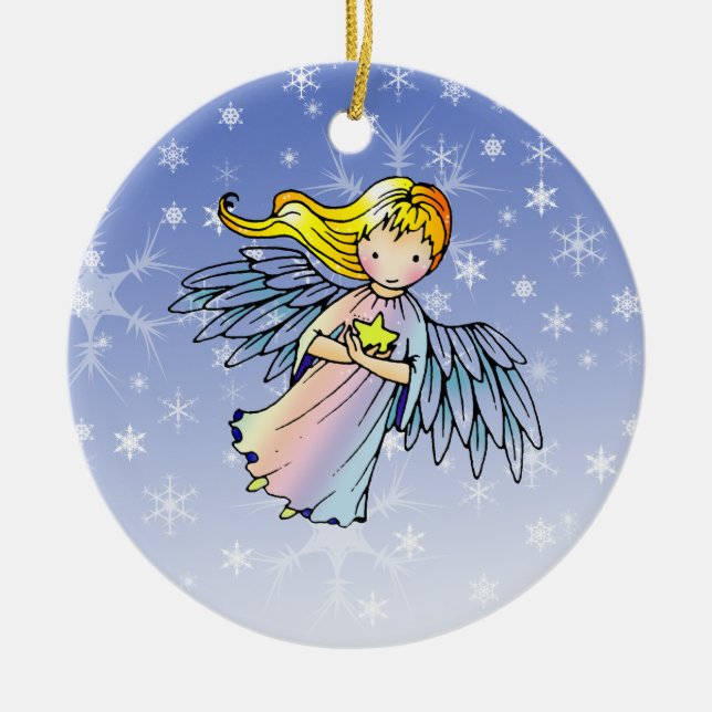 Cerâmica Doce Anjo Segurando Ornamento de Natal de Estrela (Frente)
