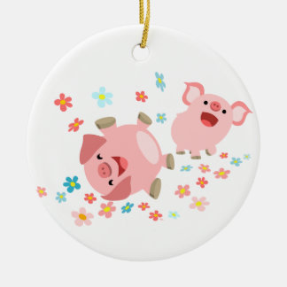 Cerâmica Dois Porcos de Cartoon em Ornamento de Primavera
