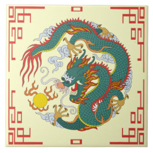 Cerâmica Dragão chinês com Azulejo decorativo de borda verm
