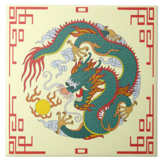 Cerâmica Dragão chinês com Azulejo decorativo de borda verm