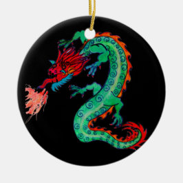 Cerâmica Dragão de respiração do fogo no ornamento do