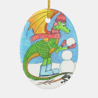 Cerâmica Dragão que constrói um ornamento do boneco de neve