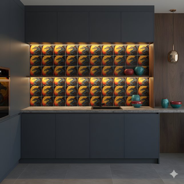 Cerâmica Dragão Regal sob o Azulejo cerâmico de lua complet (Criador carregado)