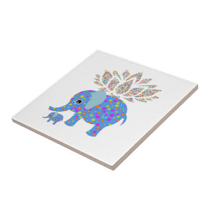Cerâmica Elefante Azul Floral de Azulejo cerâmico
