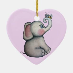 Cerâmica Elefante de Bebê com ornamento rosa
