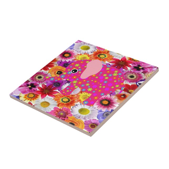 Cerâmica Elefante Floral de Azulejo cerâmico (Lateral)