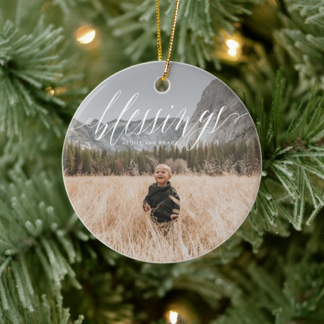 Cerâmica Elegante Blessings Script de Ornamento Cerâmico de (Árvore)