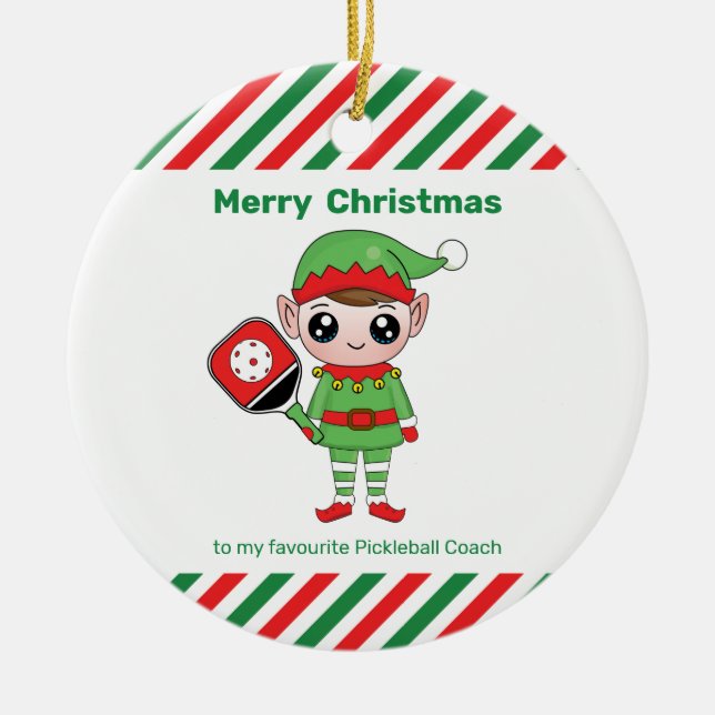 Cerâmica Elf de Natal de Pickleball, ornamento cerâmico (Frente)