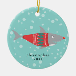 Cerâmica Engraçado ornamento cerâmico de tubarão de Natal