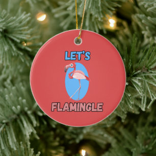 Cerâmica ENGRAÇADO! Ornamento - Flamingle de Vamos - Flamin