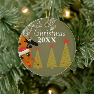 Cerâmica Engraçado Reindeer Casais de Natal Ornamento de Fo