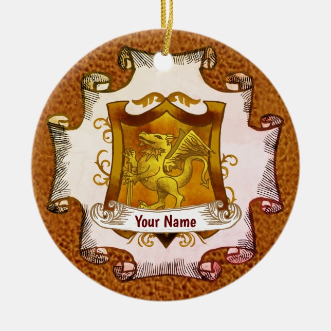 Cerâmica Escudo de Dragões  Brasão de Família Ornamento Sob (Frente)