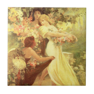 Cerâmica Espírito de Alphonse Mucha do azulejo do primaver