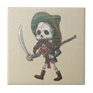 Cerâmica Esqueleto de Bandido Mexicano - Azulejo Cerâmico d