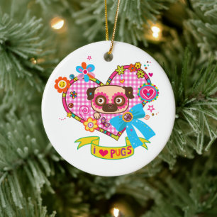 Cerâmica Eu Amo Ornamento de Pug!