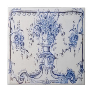 Cerâmica Excluir Azulejo com Urn de Flores - Azul e Branco