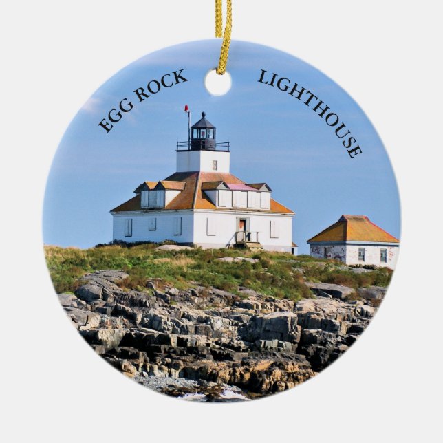 Cerâmica Farol de Ovo, Bar Harbor Maine Ornamento (Frente)