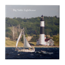 Cerâmica Farol de vela grande e azulejo de barco