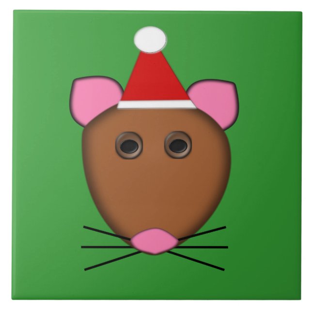 Cerâmica Feliz Azulejo de Mouse de Natal (Frente)