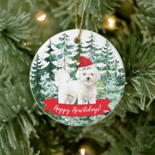 Cerâmica Feliz Natal Bichon Frise Cachorro Ornamento de Nat