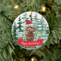 Feliz Natal Cachorro Cockapoo Marrom Ornamento de