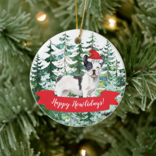 Cerâmica Feliz Natal francês bulldog Cão Ornamento de Natal
