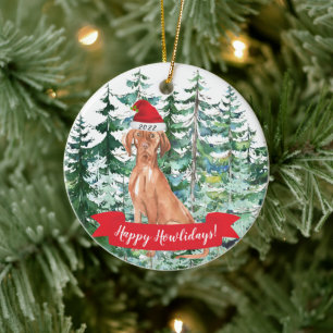 Cerâmica Feliz Natal Húngaro Vizsla Ornamento de Natal