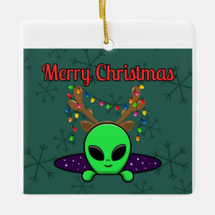 Cerâmica "Feliz Natal" Ornamento de Alienígenas OVNI