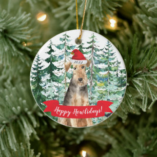 Cerâmica Feliz Natal Welsh Terrier Cachorro Ornamento de Na