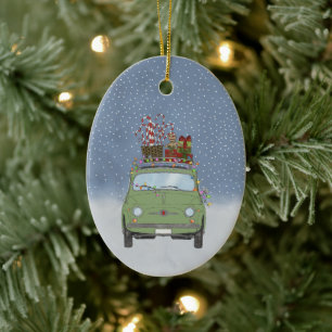 Cerâmica Fiat 500 com presentes de Natal Ornamento cerâmico