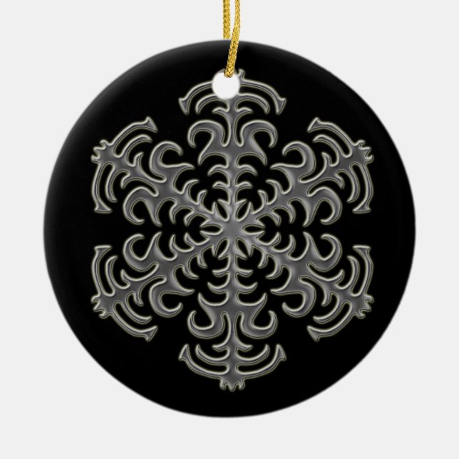 Cerâmica Floco de neve de prata no ornamento cerâmico preto (Frente)