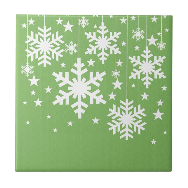 Cerâmica Flocos de neve e Azulejo de estrelas, verde (Frente)