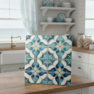 Cerâmica Floral Marroquino - Padrão de Azulejo nº 1 Teal Wh
