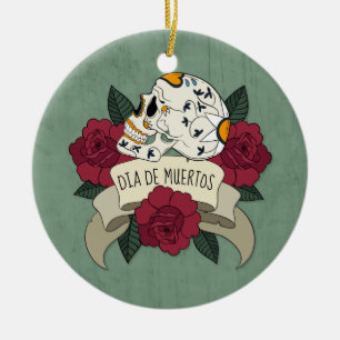 Cerâmica Floral Skull Dia de los Muertos   Ornamento
