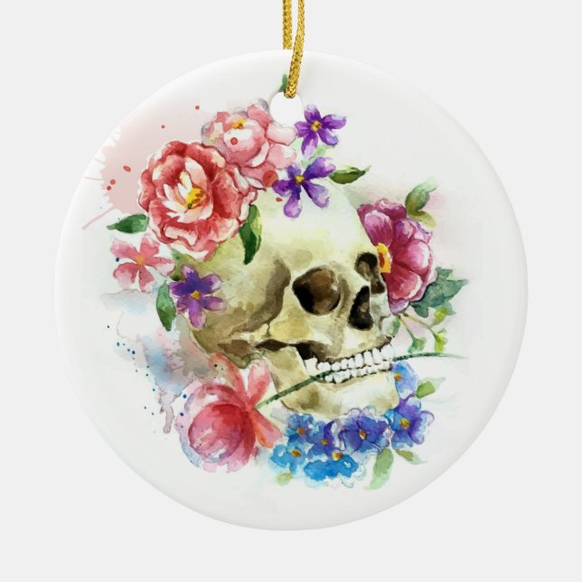 Cerâmica Floral Skull Dia de los Muertos | Ornamento (Frente)