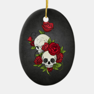Cerâmica Floral Skulls Dia de los Muertos   Ornamento