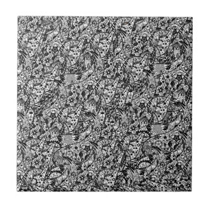 Cerâmica Flores de Azulejo Arte Abstrato Preto e Branco