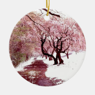 Cerâmica Flores de cerejeira no ornamento da neve