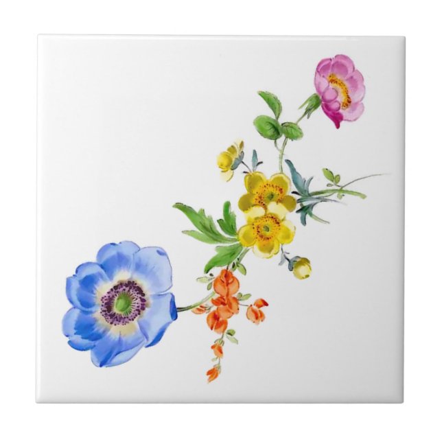 Cerâmica Flores de Mola de Aquarela Azulejo cerâmico (Frente)