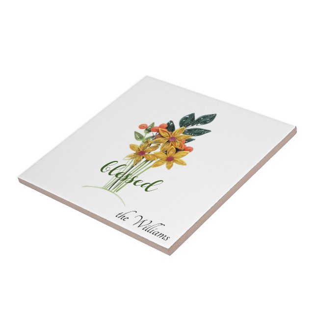 Cerâmica Flores de Outono em Quilling "abençoado" Azulejo d (Lateral)