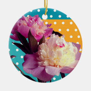 Cerâmica Flores de Peônia Rosa Ornamento de Foto Moderno