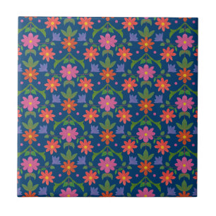 Cerâmica Flores de Rangoli, bolinhas no azulejo azul