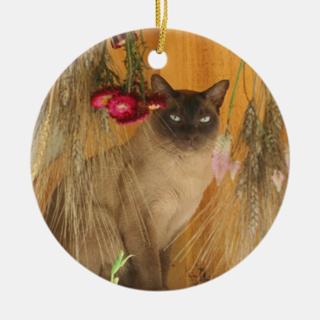 Cerâmica Flores Secas De Gato Siamês, Ornamento Animal (Frente)