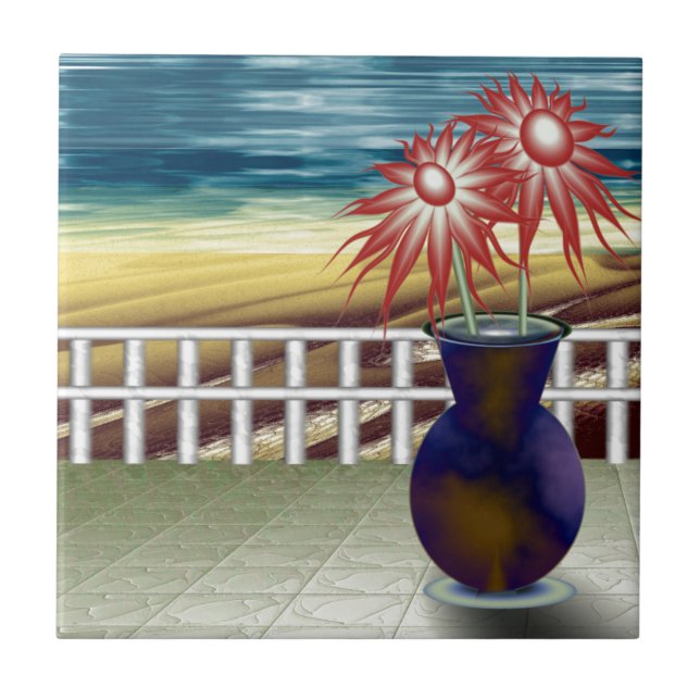 Cerâmica Flores serenas em azulejo cerâmico de praia (Frente)