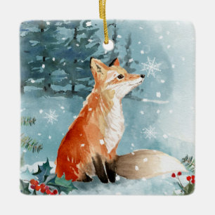 Cerâmica Floresta de inverno, raposa, ornamento cerâmico d