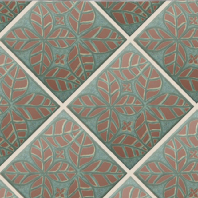 Cerâmica Folha de azulejo de cozinha, verde e de ovato de f (Copper and green ovate leaf tile.)