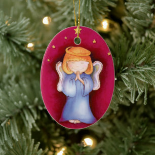 Cerâmica Foto do ornamento vermelho do bebê anjo de Natal